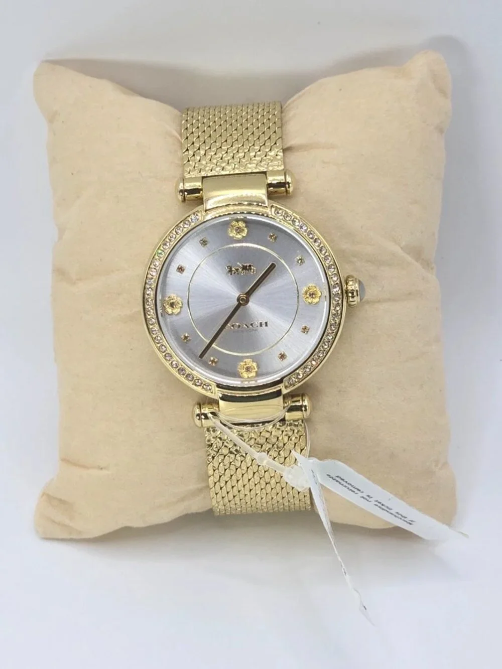 Coach Cary Crystal Womens Gold-Tone Mesh Bracelet Watch 14503997 36mm